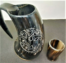 Load image into Gallery viewer, ORIGINDIA The Genuine Handcrafted Authentic Viking Drinking Horn Mug &amp; Free Shot Glass Code01