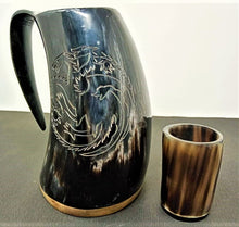 Load image into Gallery viewer, ORIGINDIA The Genuine Handcrafted Authentic Viking Drinking Horn Mug &amp; Free Shot Glass Code01