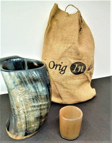 ORIGINDIA The Genuine Handcrafted Authentic Viking Drinking Horn Mug & Free Shot Glass Code03
